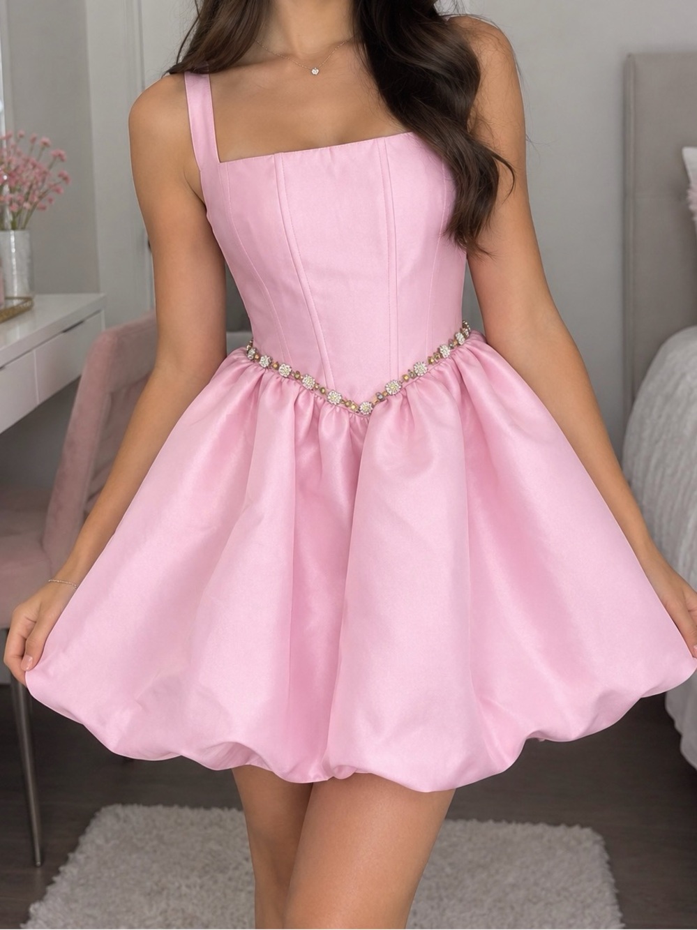 Hello Kitty Pink Sleeveless Mini Dress with Jeweled Waist